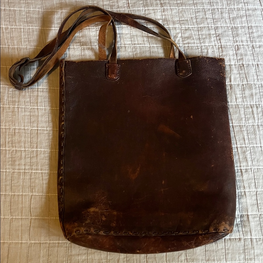 Vintage Brown Leather Tote Bag